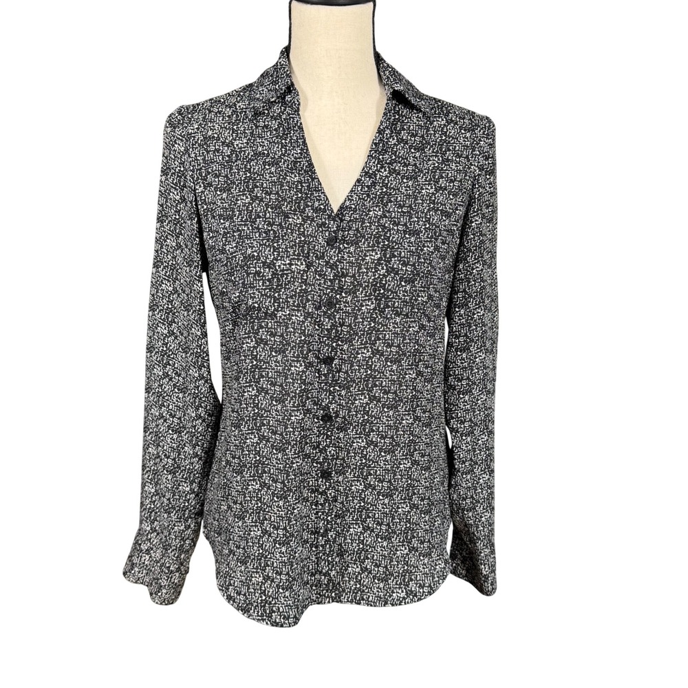 Express Portofino Women's XS Black White Abstract Button Down Business Loose Fit